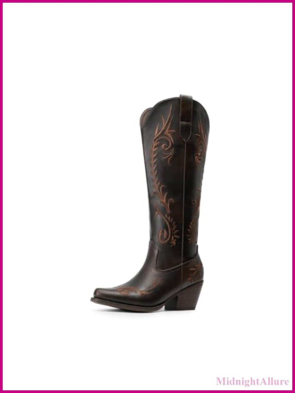 Women's Faux Leather Knee High Cowboy Boots Square Toe Western